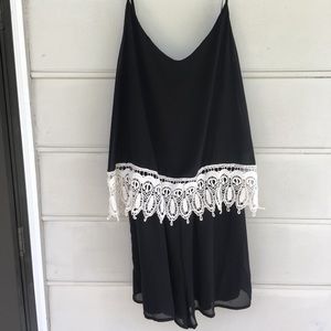 Black Romper with White Lace Trim